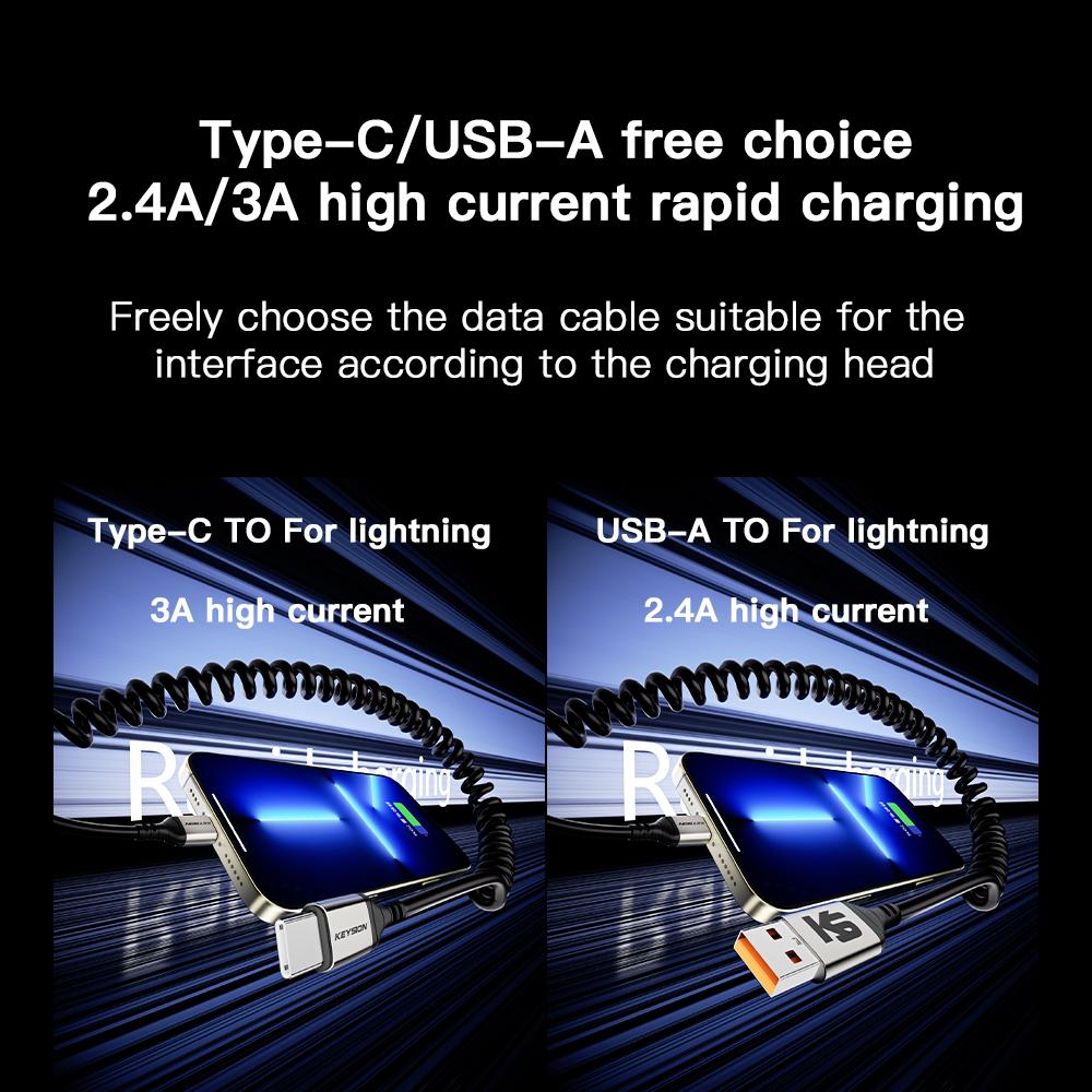 KEYSION PD 27W автомобильный пружинный кабель передачи данных USB Type C To L провод для быстрой зарядки iPhone 14 11 12 13 Pro Max X XR XS 8 7 SE 2 IOS iPad