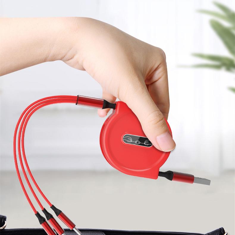 Зарядный кабель 3 в 1, выдвижной зарядный USB-кабель, быстрая зарядка 3 А для Apple XiaoMi HuaWei Samsung Iphone, портативный зарядный кабель Micro Type-C