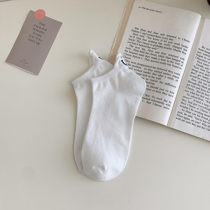 Милые женские носки до щиколотки с вышитыми смайликами, низкие носки-лоферы в японском стиле