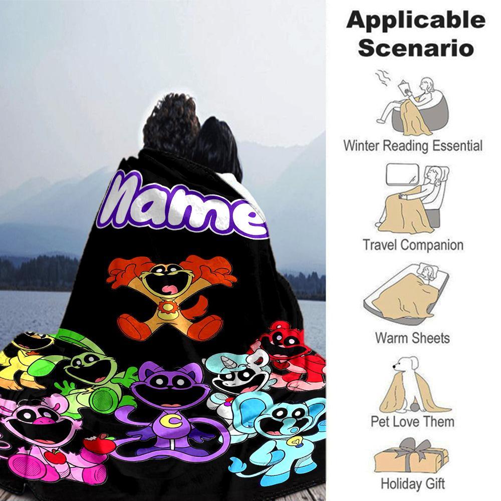 Customiz Name Personality Smiling Critters Blanket Soft &Warm Sofa Office Bed Travel Lunch Break Blanket, Gift Suitable All Seasons