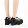Fashion Black Gothic Platform Mary Jane Shoes for Women with Bat Buckle Chunky Heel Patent Leather Punk Cosplay Pumps Shoes Plus Size 43