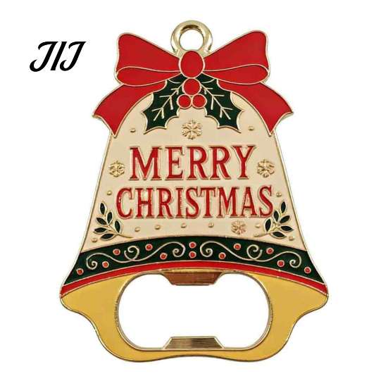 Decorative Metal Hanging Pendant Christmas Bell Bottle Opener, Heavy Duty Beer Cap Remover, Magnetic Souvenir for Friends Refrigerator Magnet, Opener