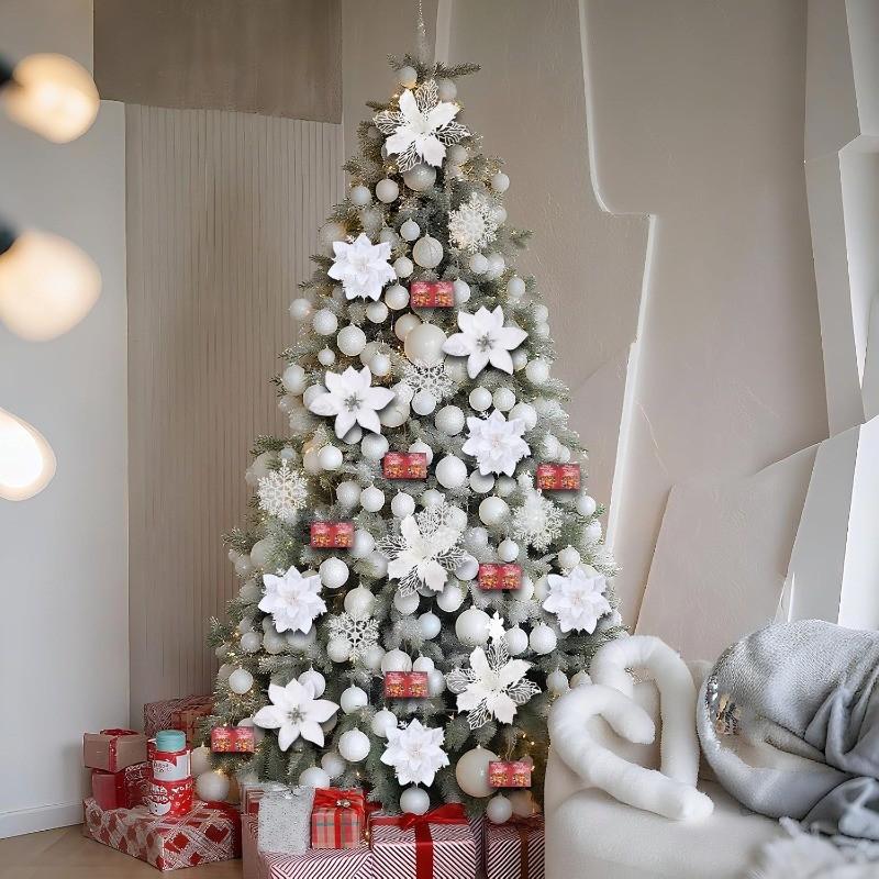 Белые Рождественские Украшения Искусственные Цветы Украшения Ягодные Веточки Подвесные Снежинки для Рождественской Елки Вечеринка Праздничный Декор