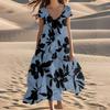 Женские летние модные пляжные платья с V-образным вырезом и коротким рукавом с цветочным принтом