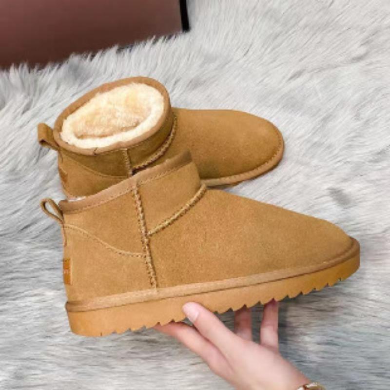 Snow Boots Women's New Winter Fur Integrated Fleece Thickened Warm Snow Cotton Shoes Short Boots