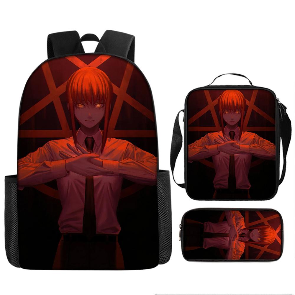 Chainsaw Man Anime Peripheral Backpack Set, Lightweight Large‑Capacity School Bag With Pencil Pouch, Casual Anime Daypack For Middle School Boys Girls