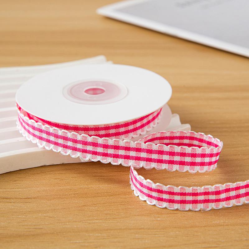 10yards/Roll Wave Edge Candy-Colored Plaid Ribbon 1CM Lace Checkered DIY Hair Accessories Gift Cake Box Decor Bouquet Bow