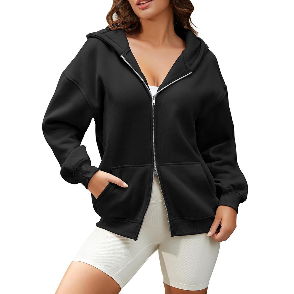 Женские толстовки с капюшоном на молнии с длинным рукавом, осенние свободные толстовки, куртки с карманами, модная одежда, толстовки с капюшоном для женщин