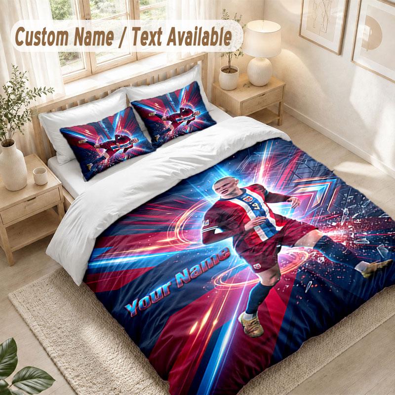 Custom Name Bedding Set 3 PiecesErling Haaland Print Duvet Cover + 2 Pillowcases Soft Bed Decor