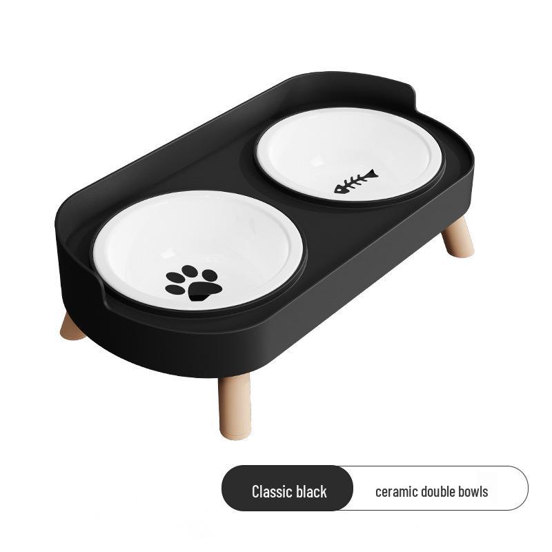 Cross-Border Stainless Steel & Ceramic Dual Cat & Dog Bowl: Anti-Tip, Splash-Proof, Neck Protection Design for Food & Water.