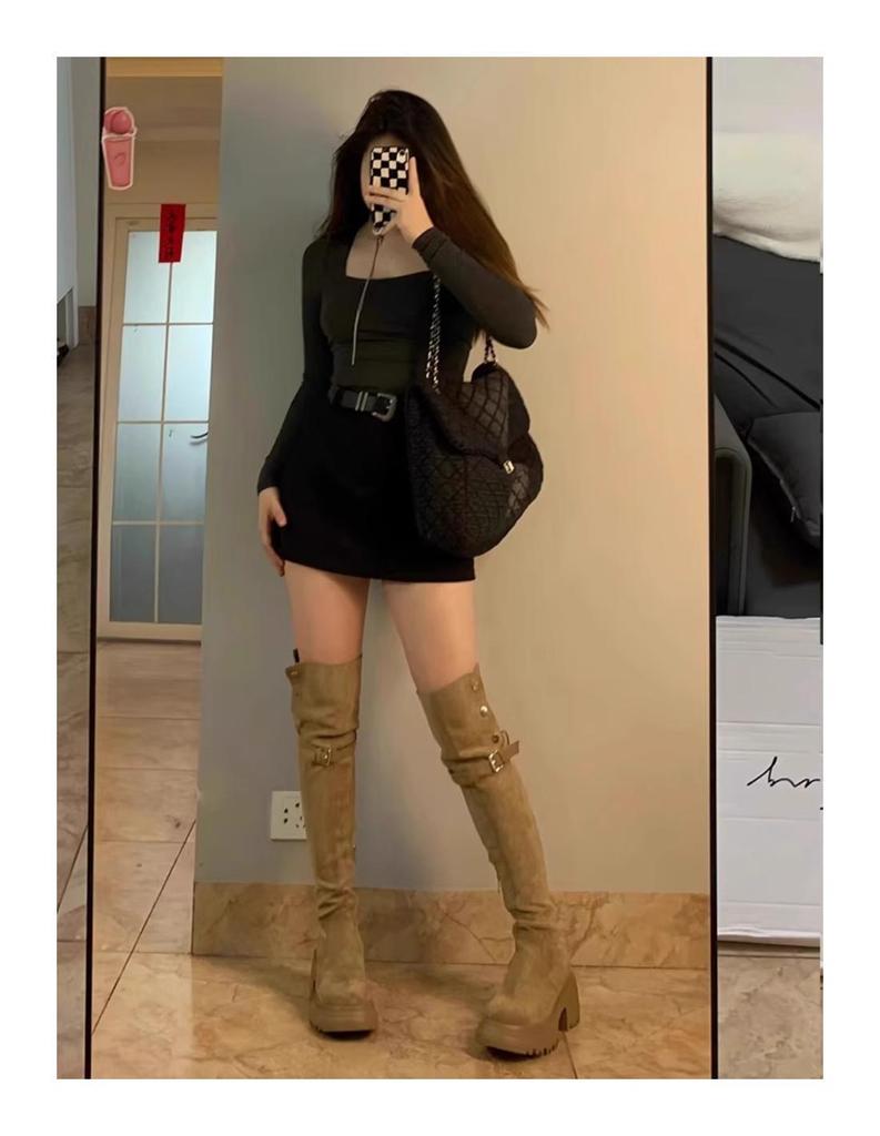 Women's Brown Over-the-Knee High-Heeled Boots: Versatile Slimming Knight Style for Autumn/Winter 2025