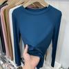 Lady Basic O-Neck Slim T-Shirt Women Solid Multi Color All-Match Trend Casual Top Screw Thread Long Sleeve Elastic