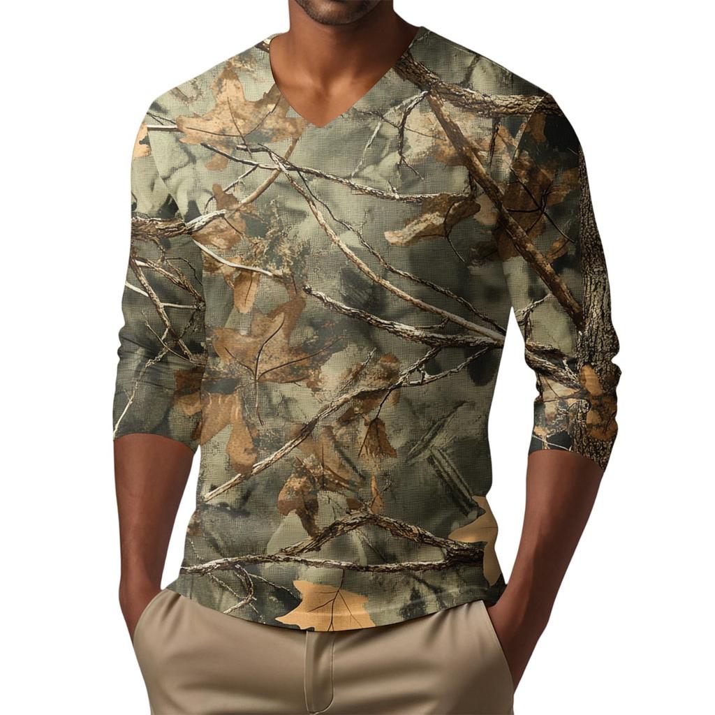 Мужская футболка с V-образным вырезом, повседневная, модная, с принтом, с длинным рукавом