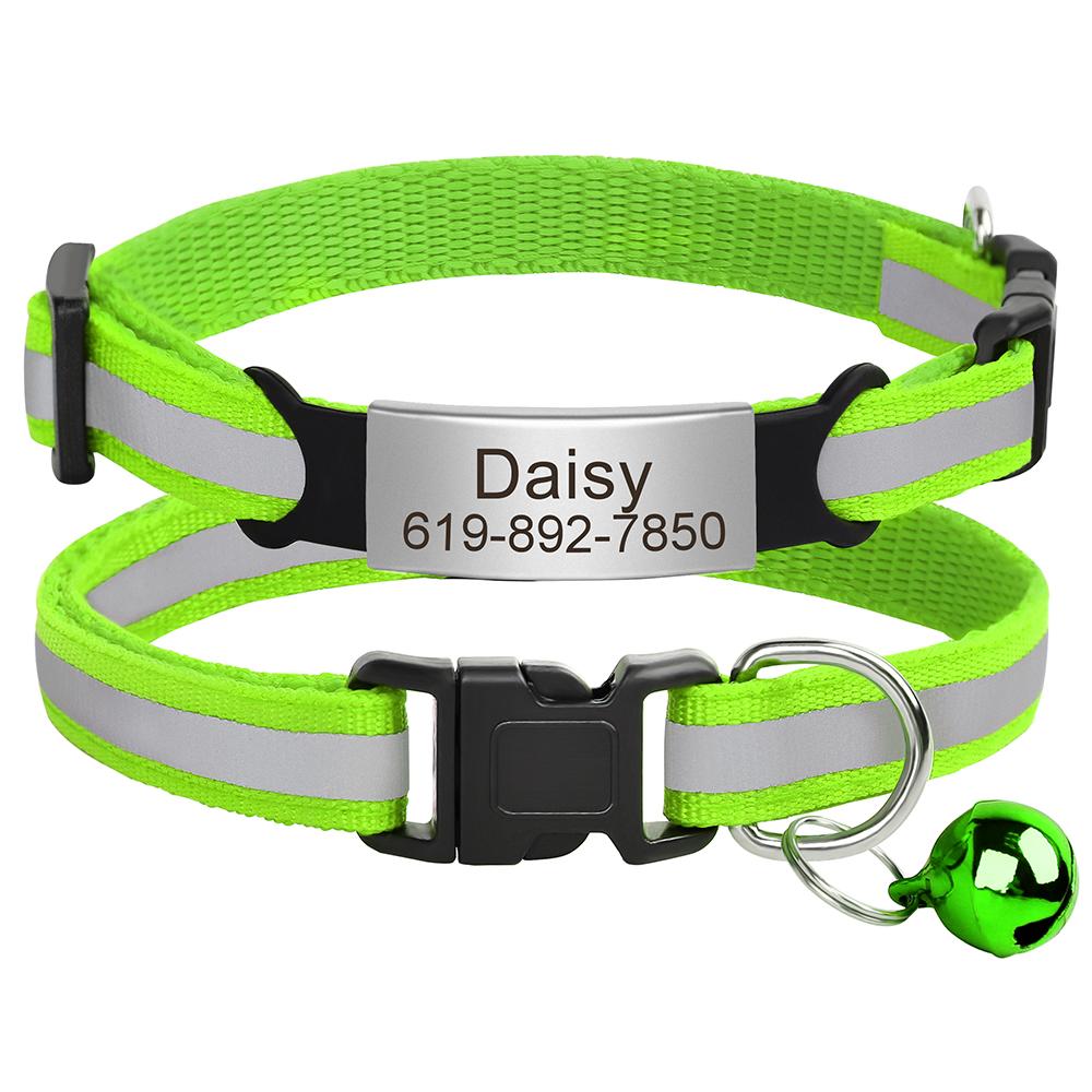 Reflective Cat Collar Personalized Safety Breakaway Cats Collars with Bell Quick Release ID Nameplate Necklace Free Engraving