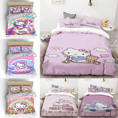Hello Kitty Sanrio Постельные комплекты Пододеяльник Покрывало Наволочка Комплекты из 2-3 предметов Милое украшение для спальни