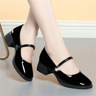 2024 Осень Новые женские туфли на высоком каблуке, модные туфли на толстом каблуке, повседневные, для вечеринок и работы, кожаные туфли Мэри Джейн