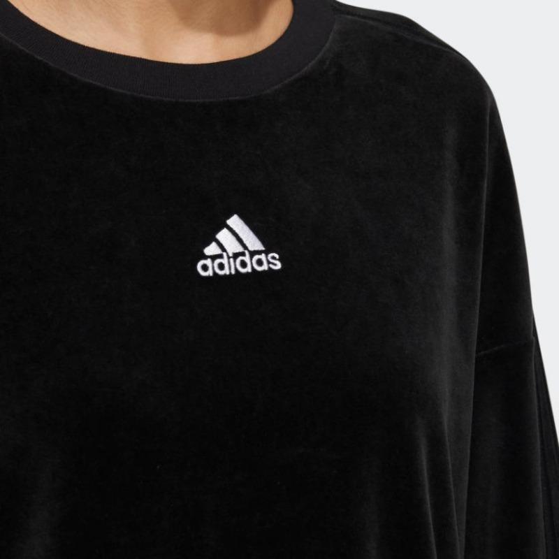 adidas Велюровый свитшот с круглым вырезом и небольшим логотипом, женские топы, черный HG1843