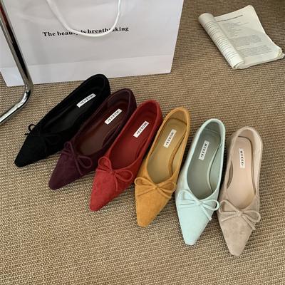 Внутреннее увеличение высоты Французская замша балетки вечерние одинарные туфли женская обувь 2025 новая весенняя юбка красные свадебные туфли