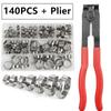 140/80PCS Single Ear Stepless Hose Clamps Hose Clip Clamp Pliers Set 7-21mm Stainless Steel Fuel Hose Clamps Cinch Clamp Ring