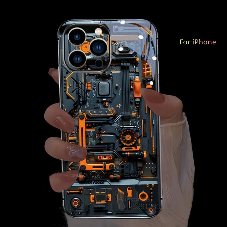 Эстетичный Механический Светящийся Чехол Для Телефона Для iPhone 17 Air 16 15 14 13 12 11 Pro Max 17 Plus Mini Светодиодный Светящийся Чехол