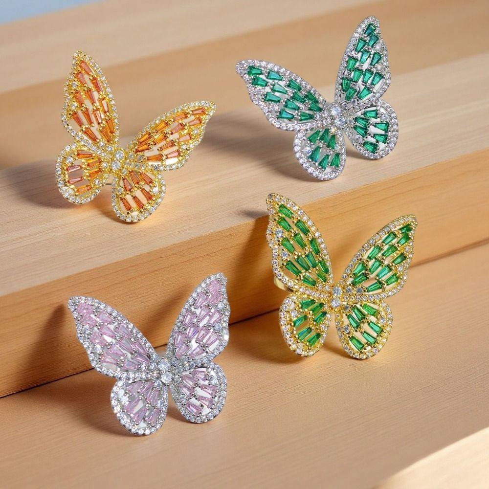 Forest Style Dreamlike Butterfly Ring Shiny Opening Ring Butterfly Engagement Rings Women Men