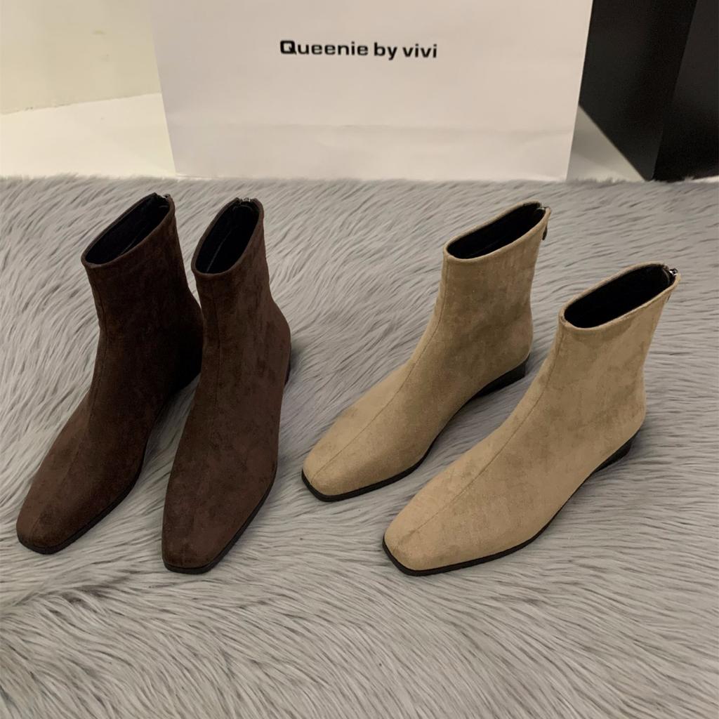 Coarse Heel Suede Korean Small Ankle Boots Women's Shoes 2025 New Autumn and Winter Versatile Fashion Thin Boots Foreign Style Short Boots