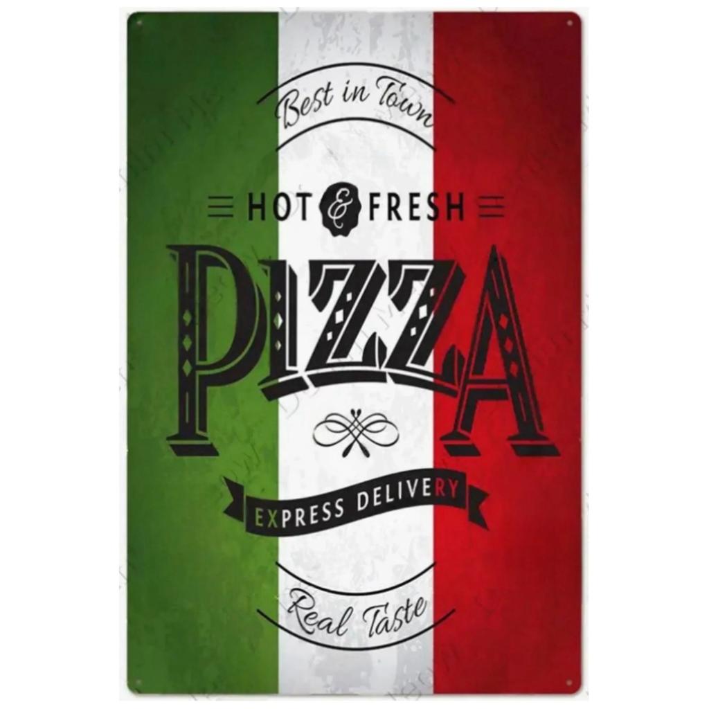 Vintage Pizza Zone Plaque Great Food Metal Sign Pub Bar Home Decoration Best Homemade Poster Italian Pizza Wall Art Plate