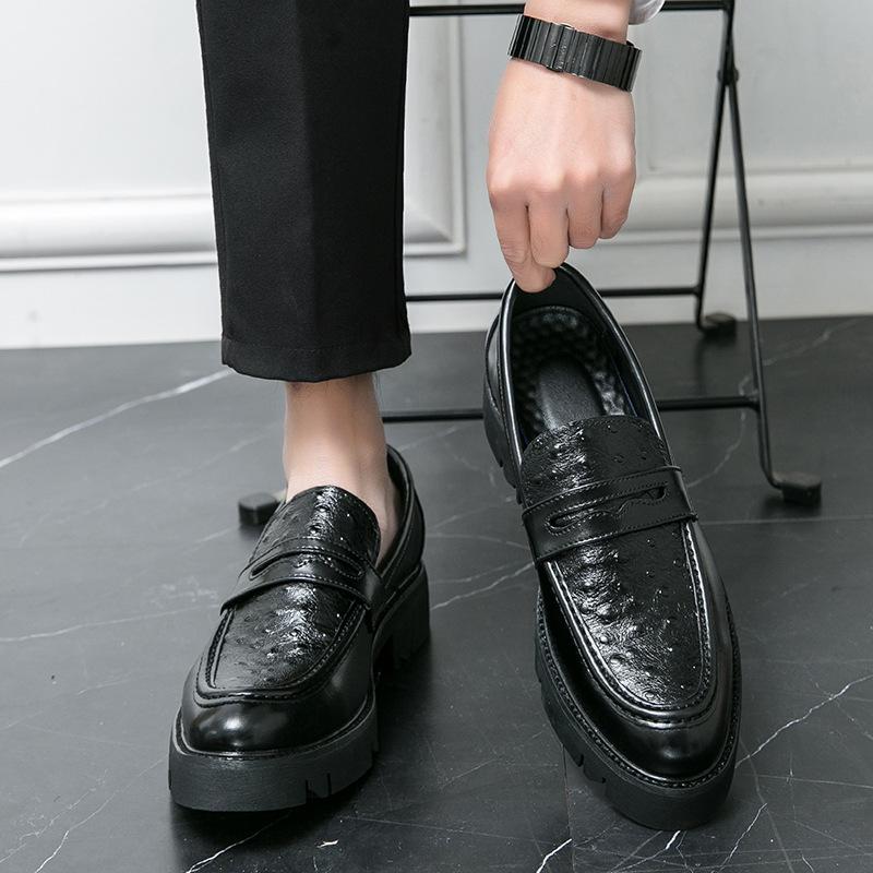 Large Size Platform Heightening Loafers Pointed Men's Leather Shoes Spring and Autumn Business Dress British Leather Shoes Men
