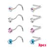3pcs/set Stainless Steel Zircon Nose Stud Star Right Angle Titanium Steel Nose Set Piercing Jewelry