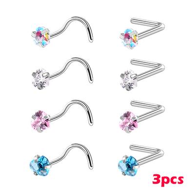 3 шт./компл., нержавеющая сталь, циркон, шпилька для носа, звезда, прямоугольный титановый стальной набор для носа, ювелирные изделия для пирсинга