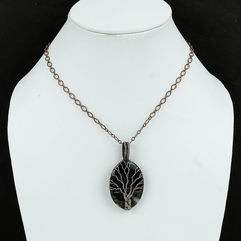 Древо жизни кулон из кровавого камня драгоценный камень медная бижутерия проволочная обернутая подвеска ручная работа Древо жизни ювелирные изделия для подарка медная подвеска