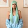 Длинная прямая аниме-парик для косплея мятно-зеленого цвета с челкой-воздухом для женщин