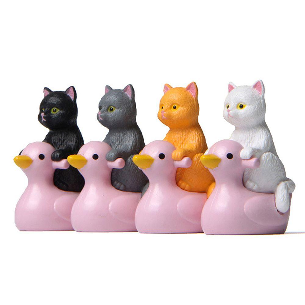 Model Home Decoration Pet Figurines Cat Miniature Cat Ornaments Sitting Pink Duck Cat Small Statue