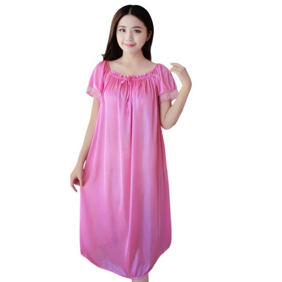 Chic Solid Color Smooth Surface Sleepwear Lightweight Quick Dry Women Nightdress for Adult Nightie Dress