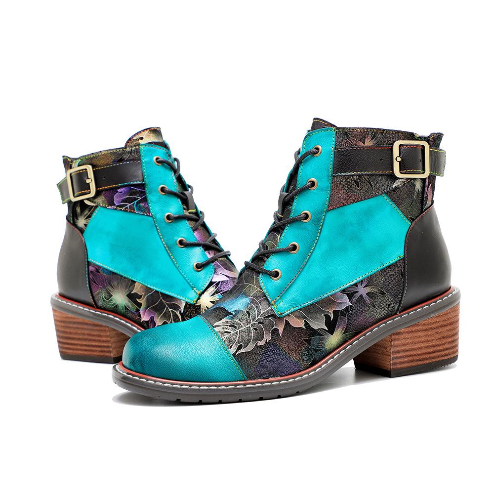 Johnature Короткие сапоги ручной работы с контрастным принтом, повседневная удобная женская обувь из натуральной кожи в стиле ретро в стиле ретро