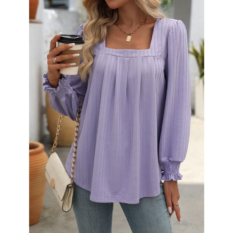 Весенне-осенняя женская повседневная плиссированная кофта с длинными рукавами и квадратным вырезом
