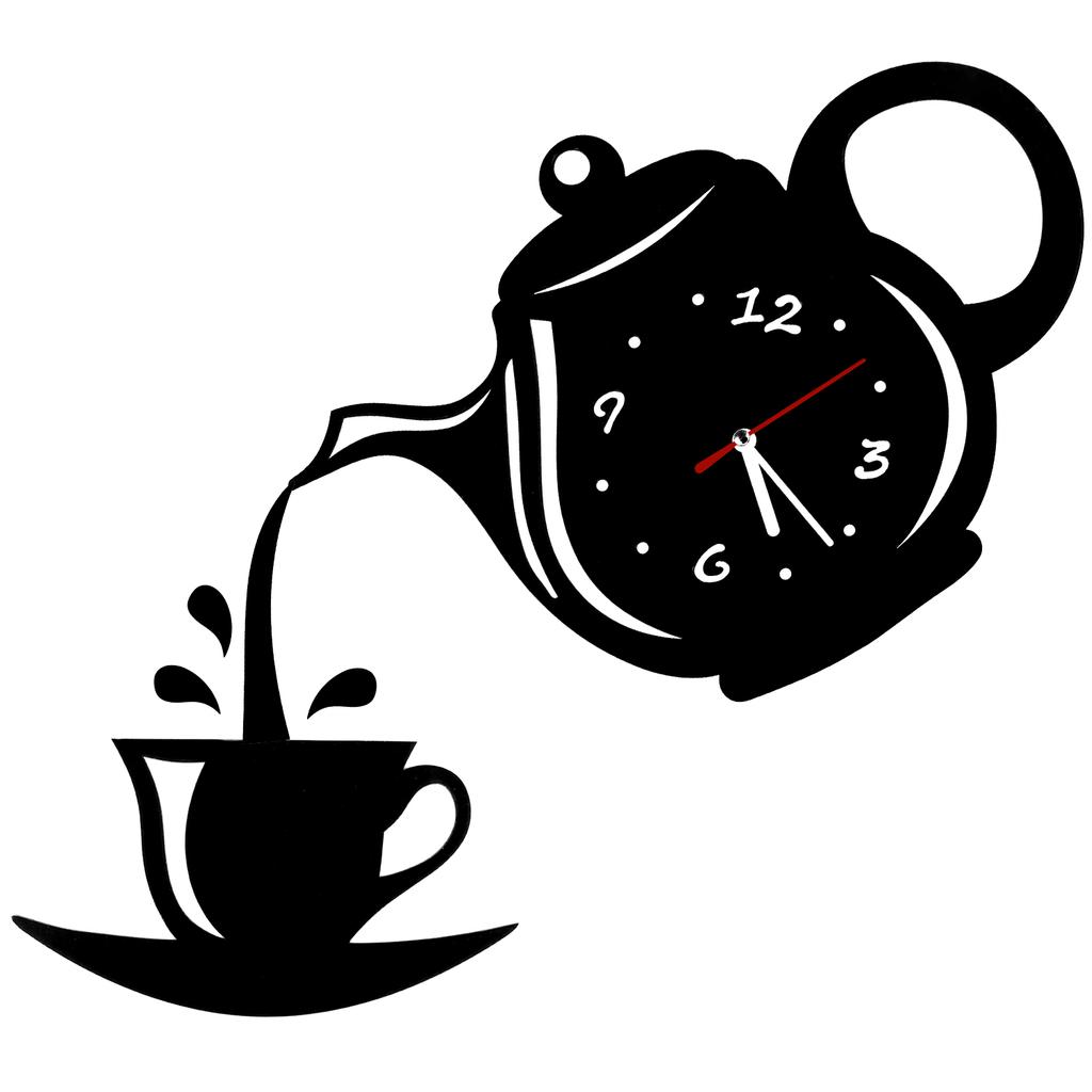 Teapot Shape Wall Clock Modern Kitchen Home Decor Wall Sticker Hollow Digital Clock Watch Home Clock