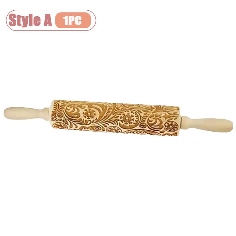 Embossed Snowflake Rolling Pin Christmas Baking Tool Cookie Dough Fondant Pattern Kitchen Accessory Christmas Gift for Baking