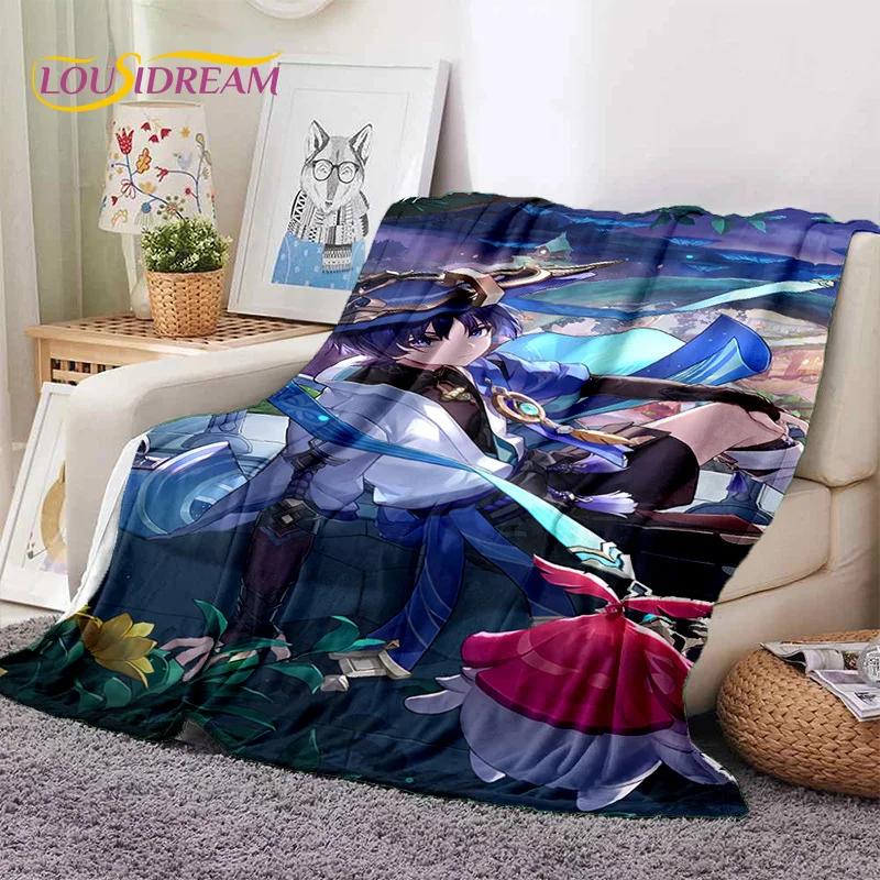 3D милый Genshin Impact мультфильм игра мягкий фланелевый плед для кровати спальни дивана пикника, плед для отдыха на свежем воздухе сон подарок