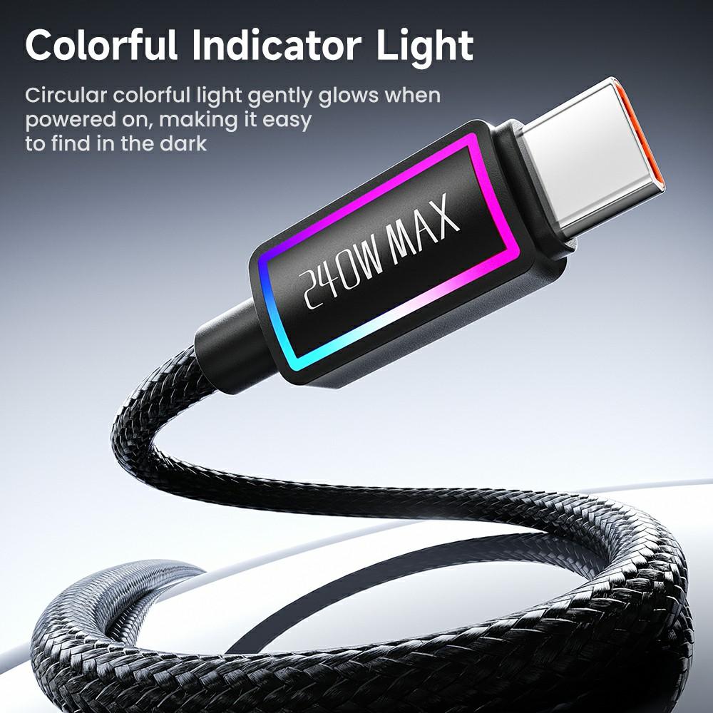 TOOCKI TX109C4 1м PD 240Вт USB-C на USB-C Кабель для передачи данных с кольцевой подсветкой 480 Мбит/с Быстрая передача данных с чипом E-Marker для ноутбука телефона