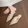Weiwei Girl 368-1 New Chinese Embroidered Bag Head Half Slippers Women's Summer Outer Wear High-end Pointed Sandals Flat Bottom