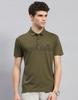 Mens Olive Printed Polo Neck Half Sleeve T-shirt