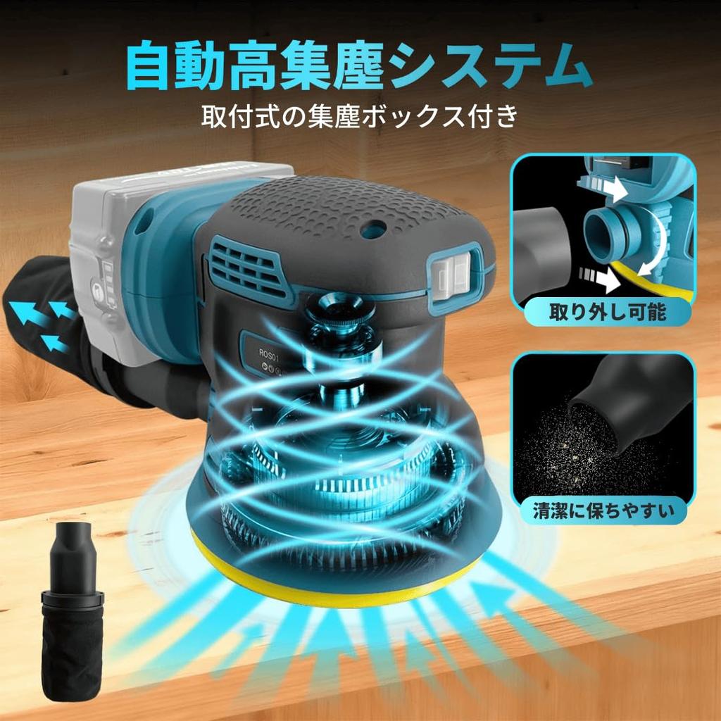 Makita Compatible Rechargeable Random Orbit Brushless Compact Rust Dust 18V Charger Sold Separately Unit Sandpaper Sander, Sander, 125mm, Polishing,