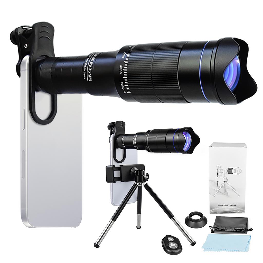 40X Mobile Phone Telephoto Lens Kit with Lens Clip + Phone Holder + Extendable Mini Tripod + Remote Shutter for Hiking