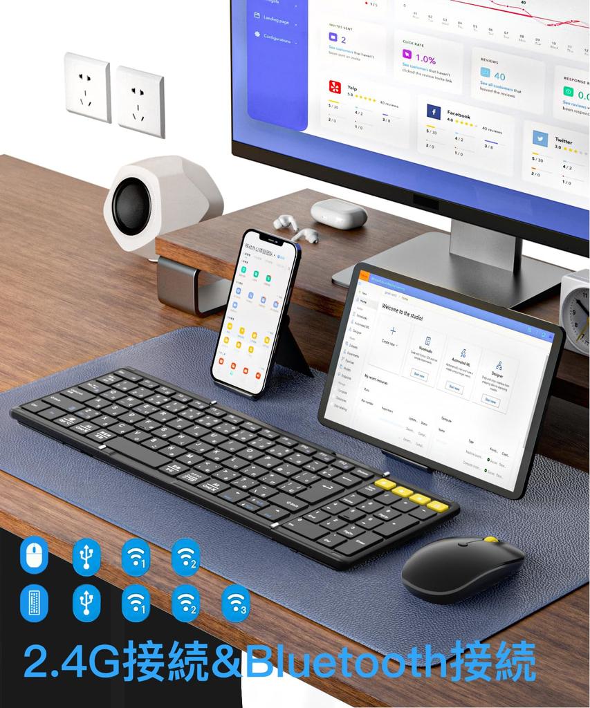 Omikamo Bluetooth Keyboard and Mouse Japanese Wireless Mouse and Keyboard with Numeric Bluetooth Full Compatible with and Pantograph Set, Foldable,