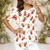 Women Plus Size Round Neck Short Sleeve Christmas Printed Pointed Hem White Shirt