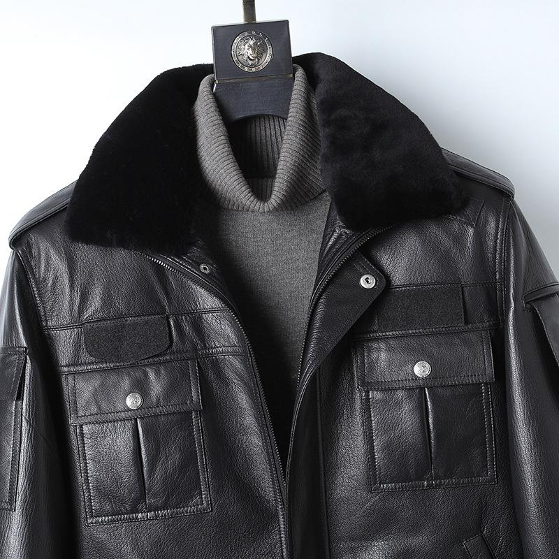 Зимняя мужская и женская дежурная кожаная одежда, одежда для охраны, теплая козья кожа, куртка для секретных служб, Live Face, подкладка из меха кролика