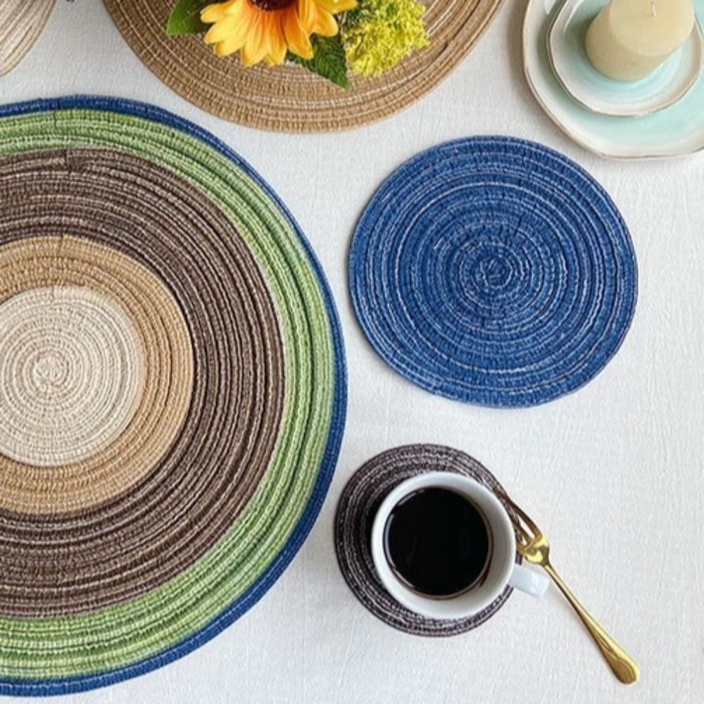 4pcs Braided Woven Place Mats Washable Table Place Mat Round Placemats Coasters  for Dining Table