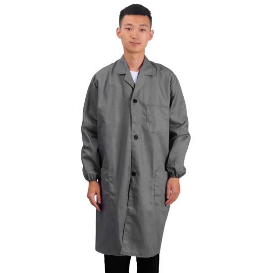 Женское и мужское рабочее пальто с лацканами, длинными рукавами, эластичными манжетами, однотонная моющаяся рабочая куртка с карманом, однобортная верхняя одежда средней длины