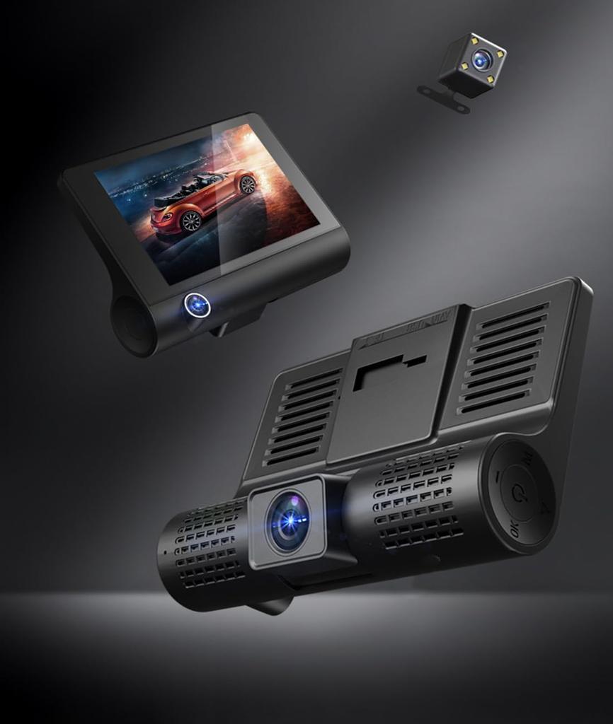 Dash Cam with 2 Front and 3 Front Simultaneous Interior and Exterior Integrated Front and Interior 1080P HD LCD Night Parking Motion Circulating